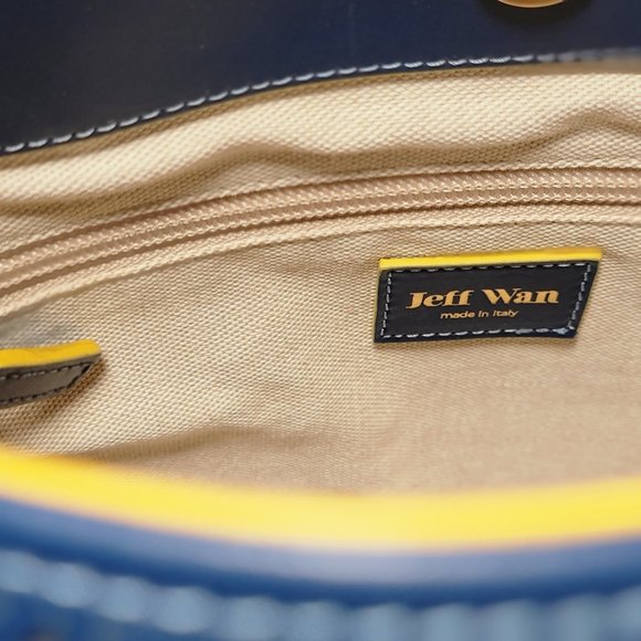 Jeff Wan Blue Hillside Bucket Tote with Yellow Piping - Picture 14 of 14